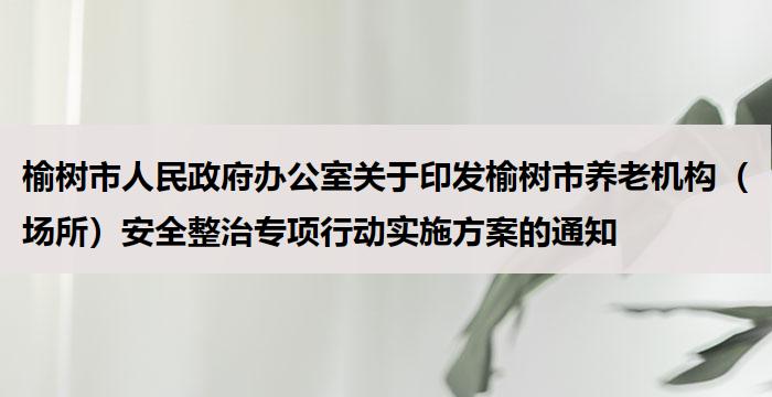 榆树市人民政府办公室关于印发榆树市养老机构(场所)安全整治专项行动实施方案的通知