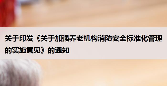 关于印发《关于加强养老机构消防安全标准化管理的实施意见》的通知