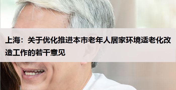 上海:关于优化推进本市老年人居家环境适老化改造工作的若干意见