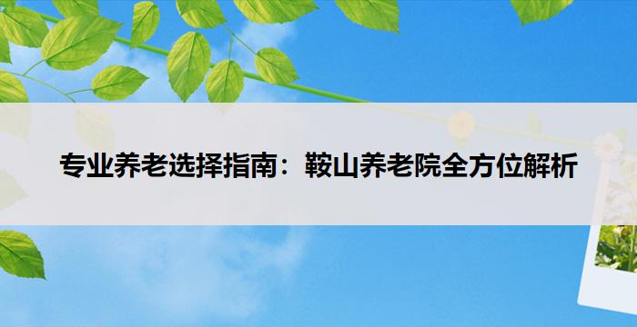 专业养老选择指南：鞍山养老院全方位解析