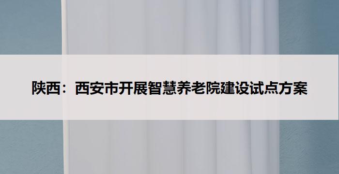 陕西：西安市开展智慧养老院建设试点方案