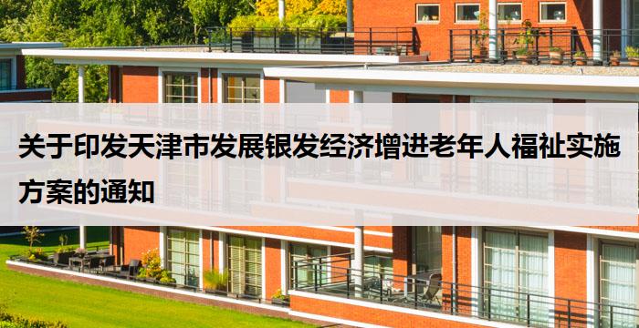 关键：天津市发展银发经济增进老年人福祉实施方案的通知