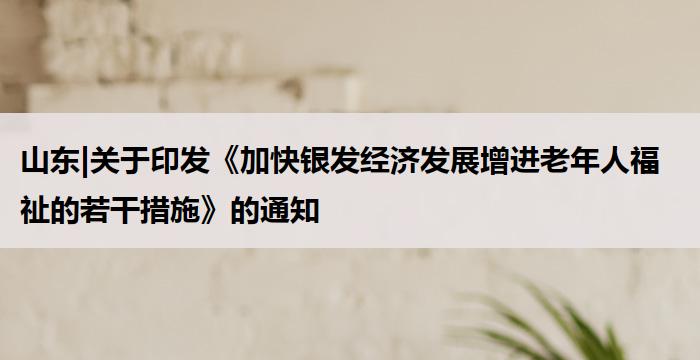 山东:《加快银发经济发展增进老年人福祉的若干措施》的通知