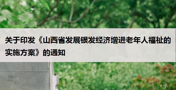 山西：《山西省发展银发经济增进老年人福祉的实施方案》的通知